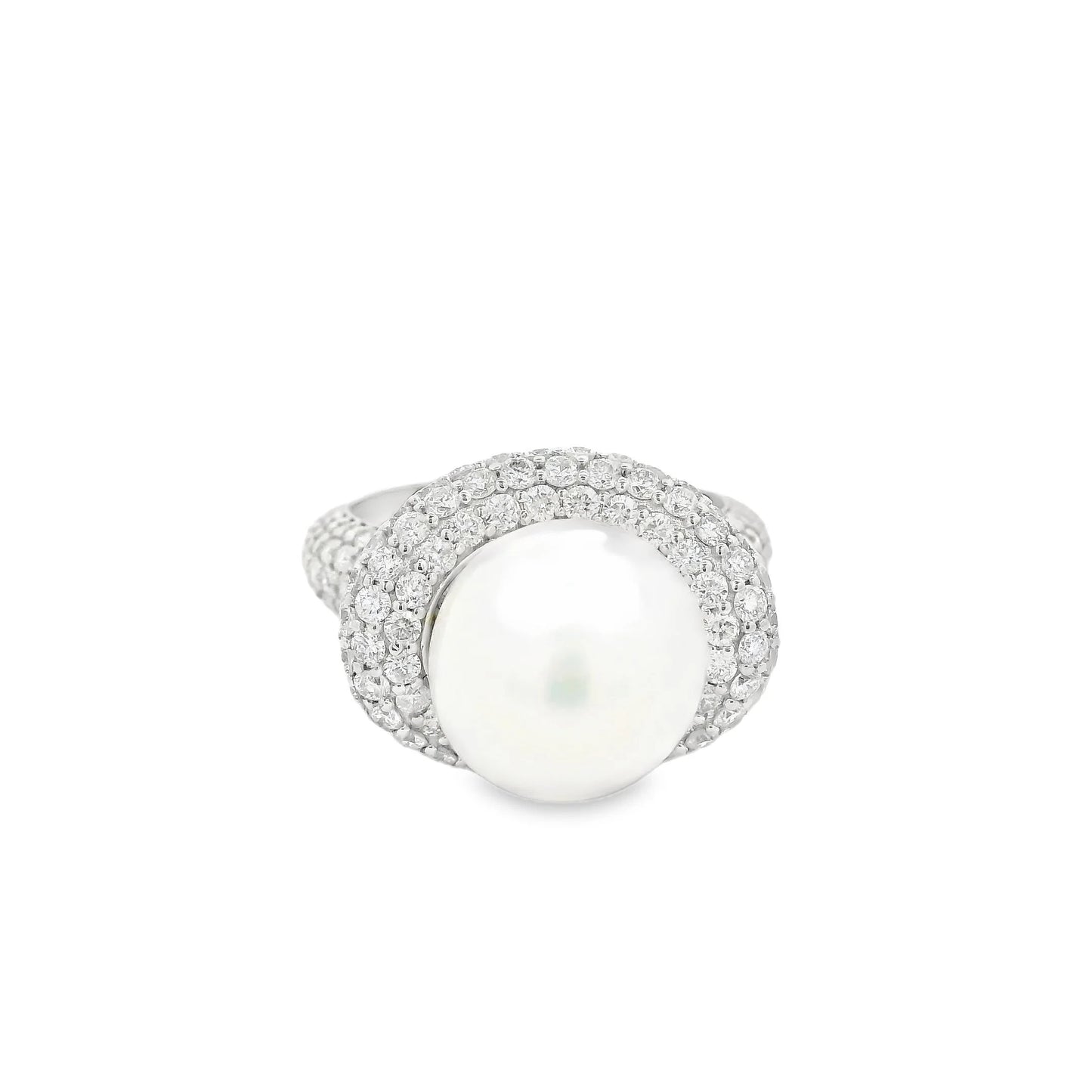14KT WHITE GOLD FRESH WATER PEARL AND DIAMOND RING