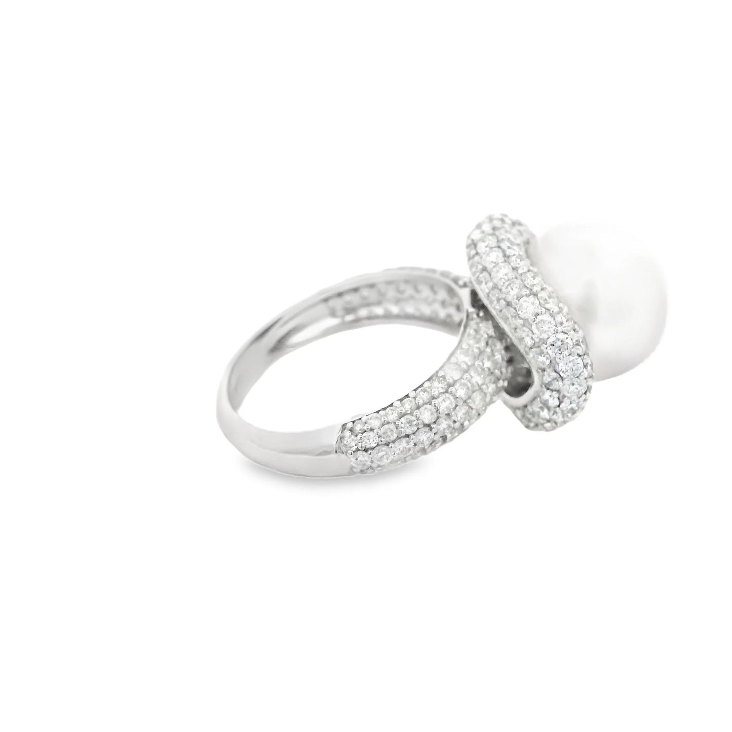 14KT WHITE GOLD FRESH WATER PEARL AND DIAMOND RING