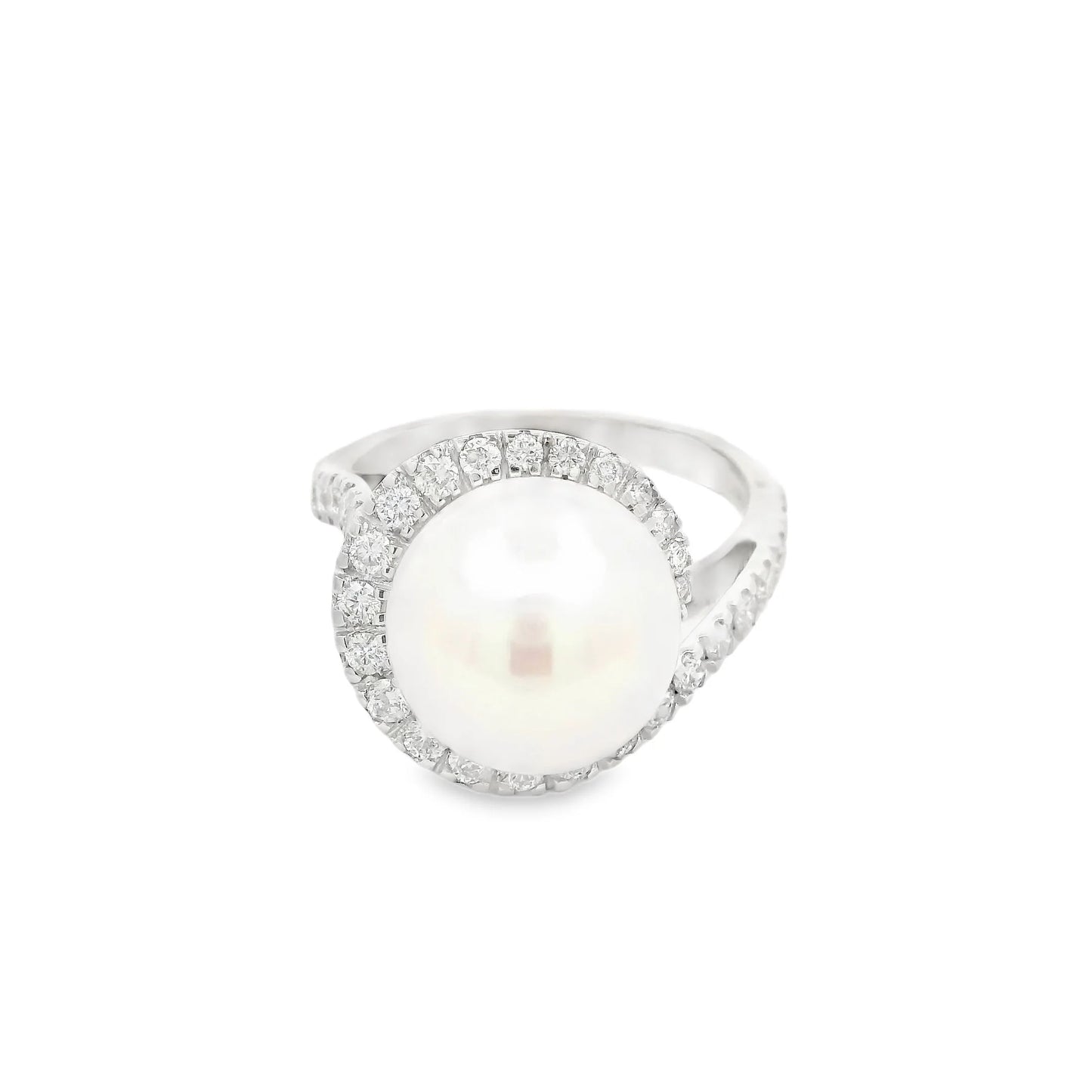 14KT WHITE GOLD FRESH WATER PEARL AND DIAMOND RING