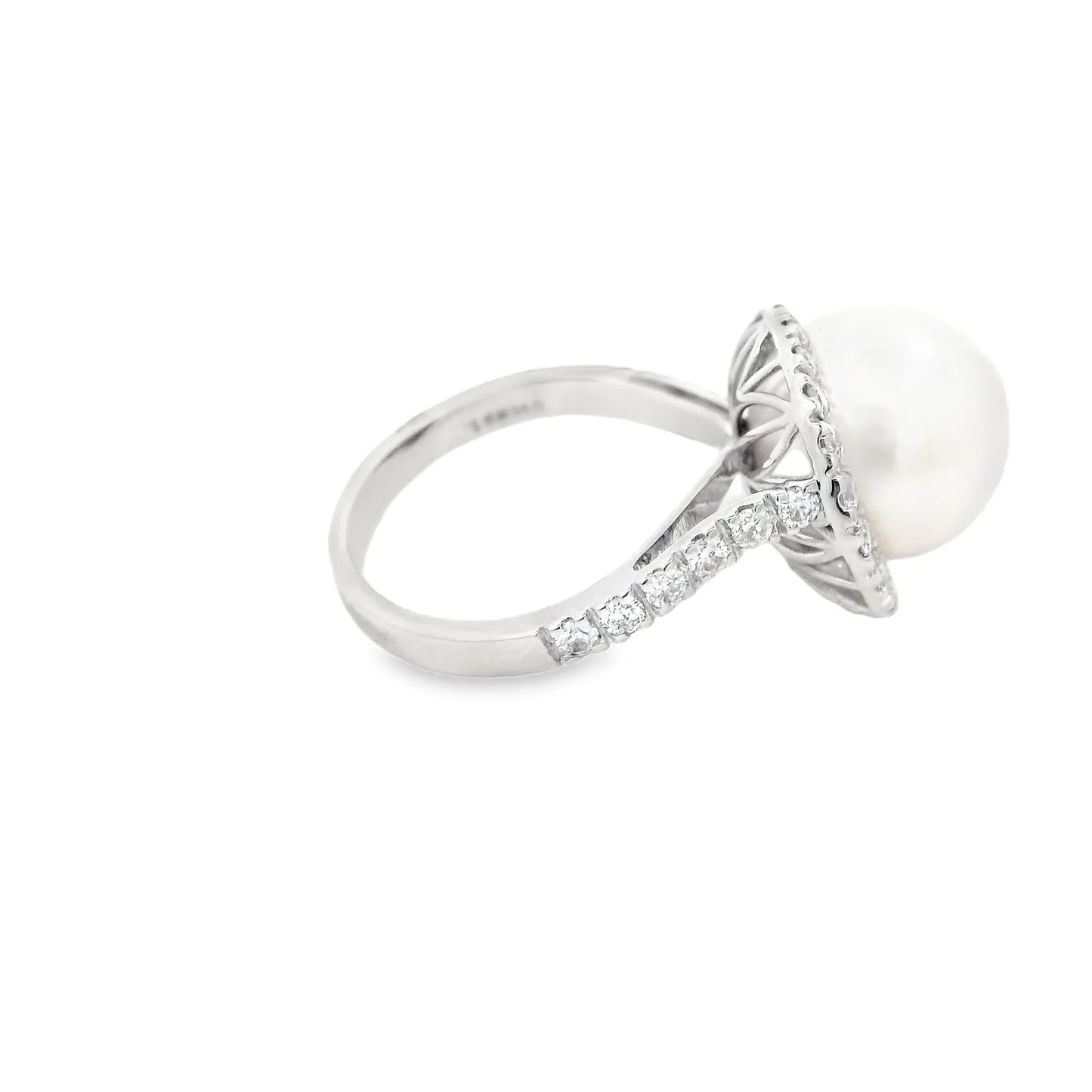 14KT WHITE GOLD FRESH WATER PEARL AND DIAMOND RING