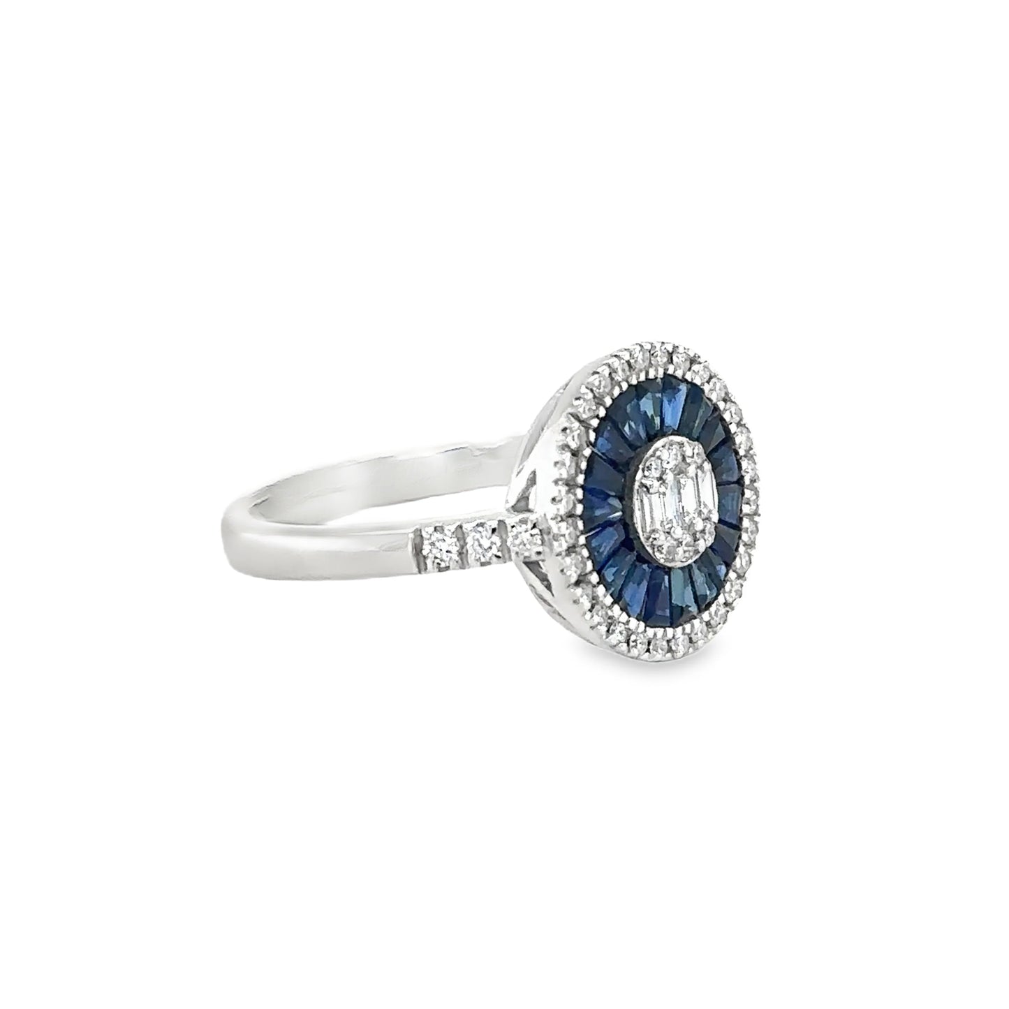 14KT WHITE GOLD BLUE SAPPHIRE AND DIAMONDS RING
