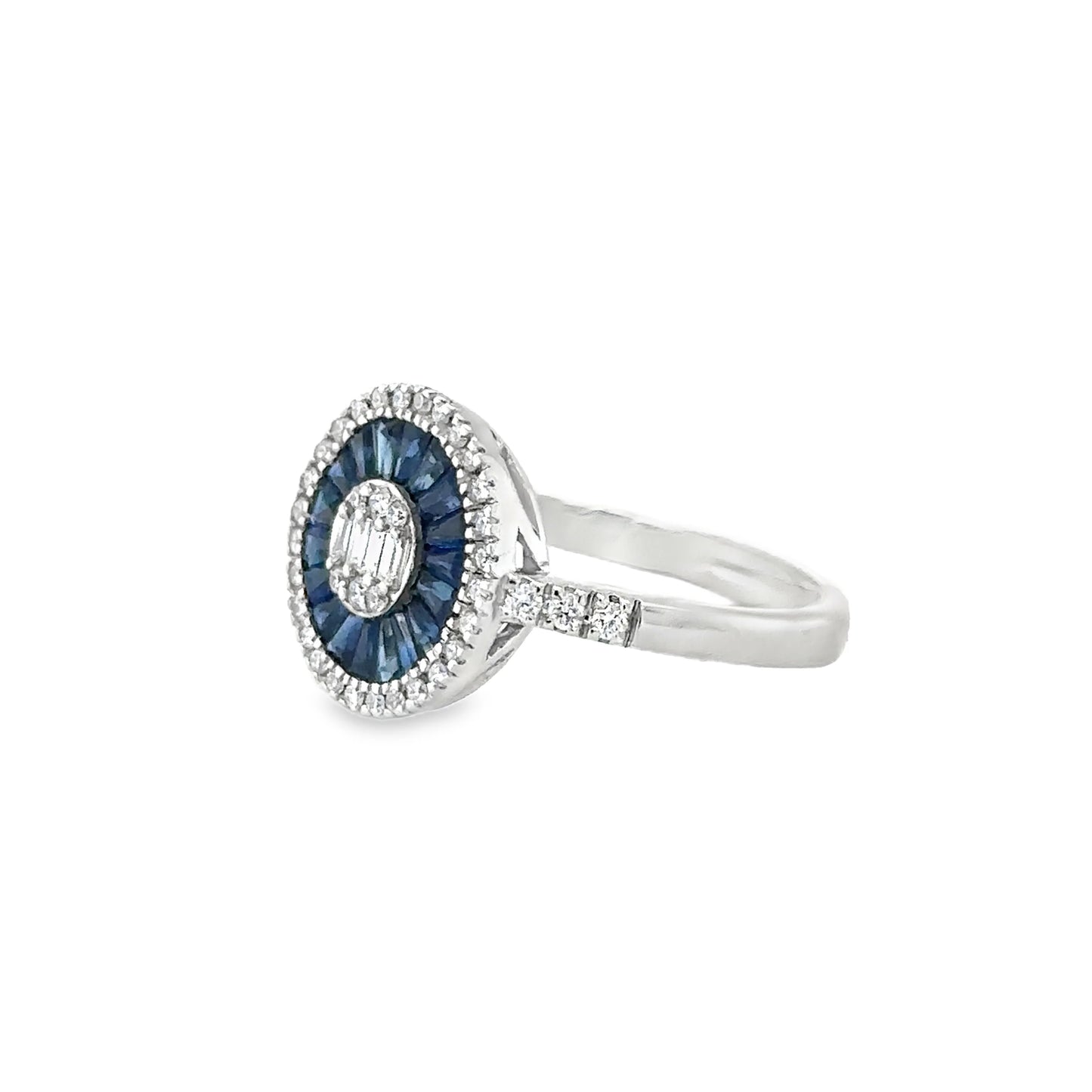 14KT WHITE GOLD BLUE SAPPHIRE AND DIAMONDS RING