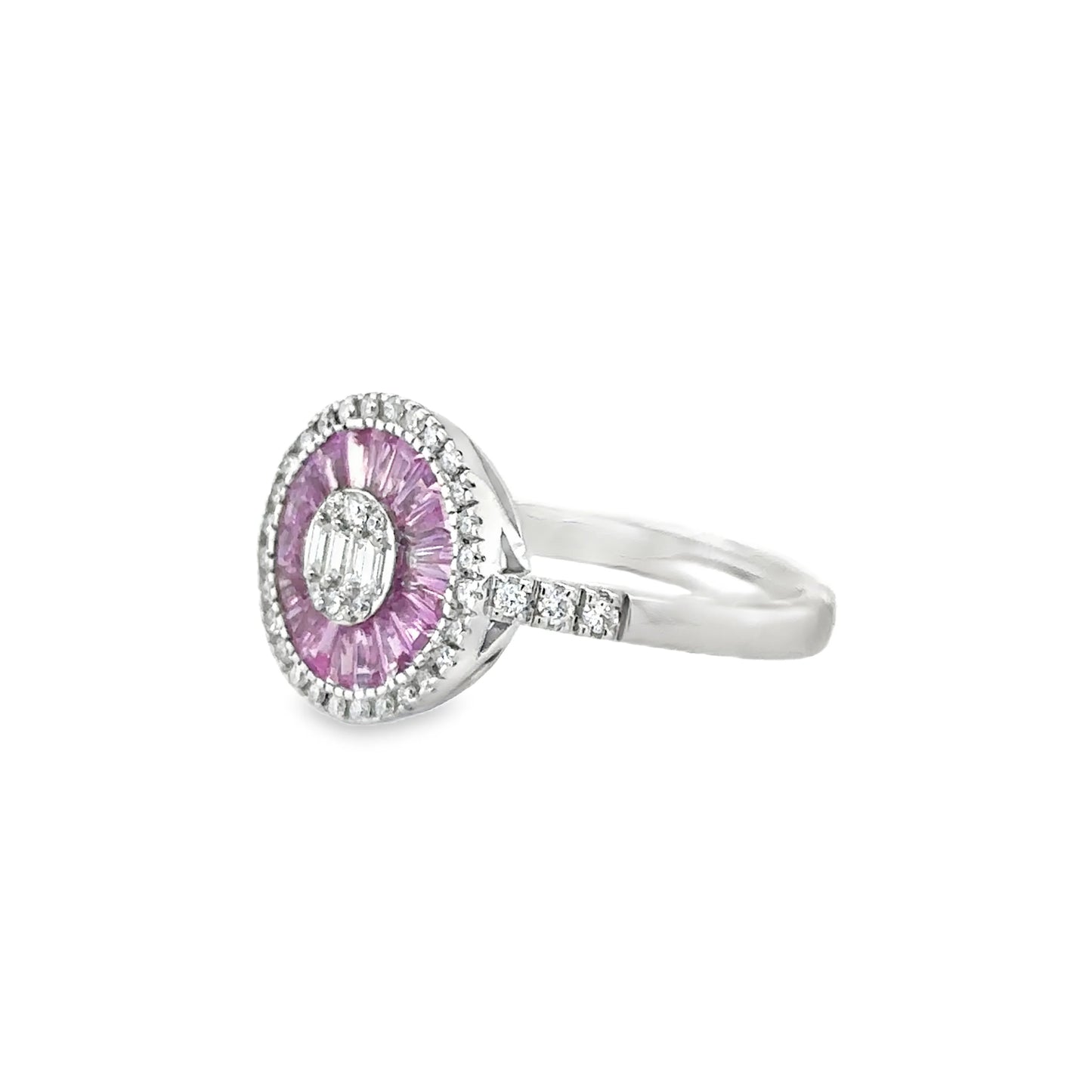 14KT WHITE GOLD PINK SAPPHIRE AND DIAMONDS RING
