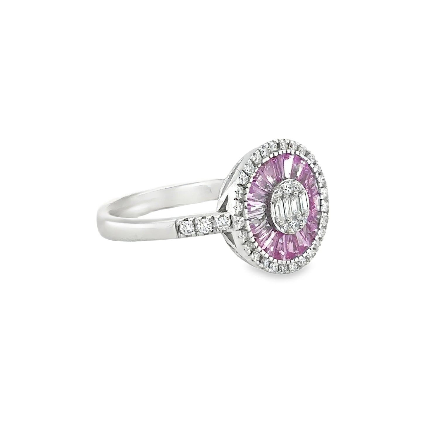 14KT WHITE GOLD PINK SAPPHIRE AND DIAMONDS RING