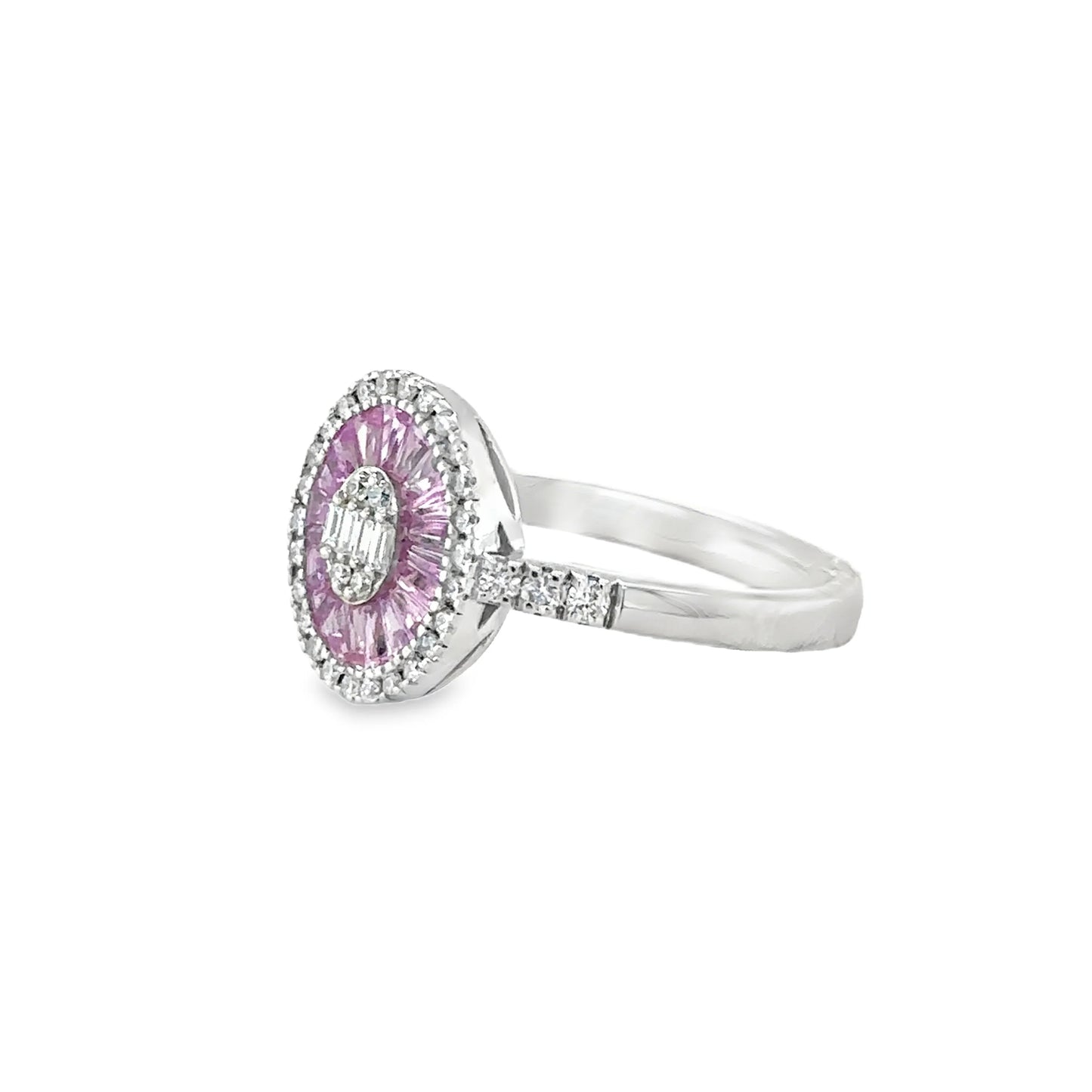 14KT WHITE GOLD PINK SAPPHIRE AND DIAMONDS RING