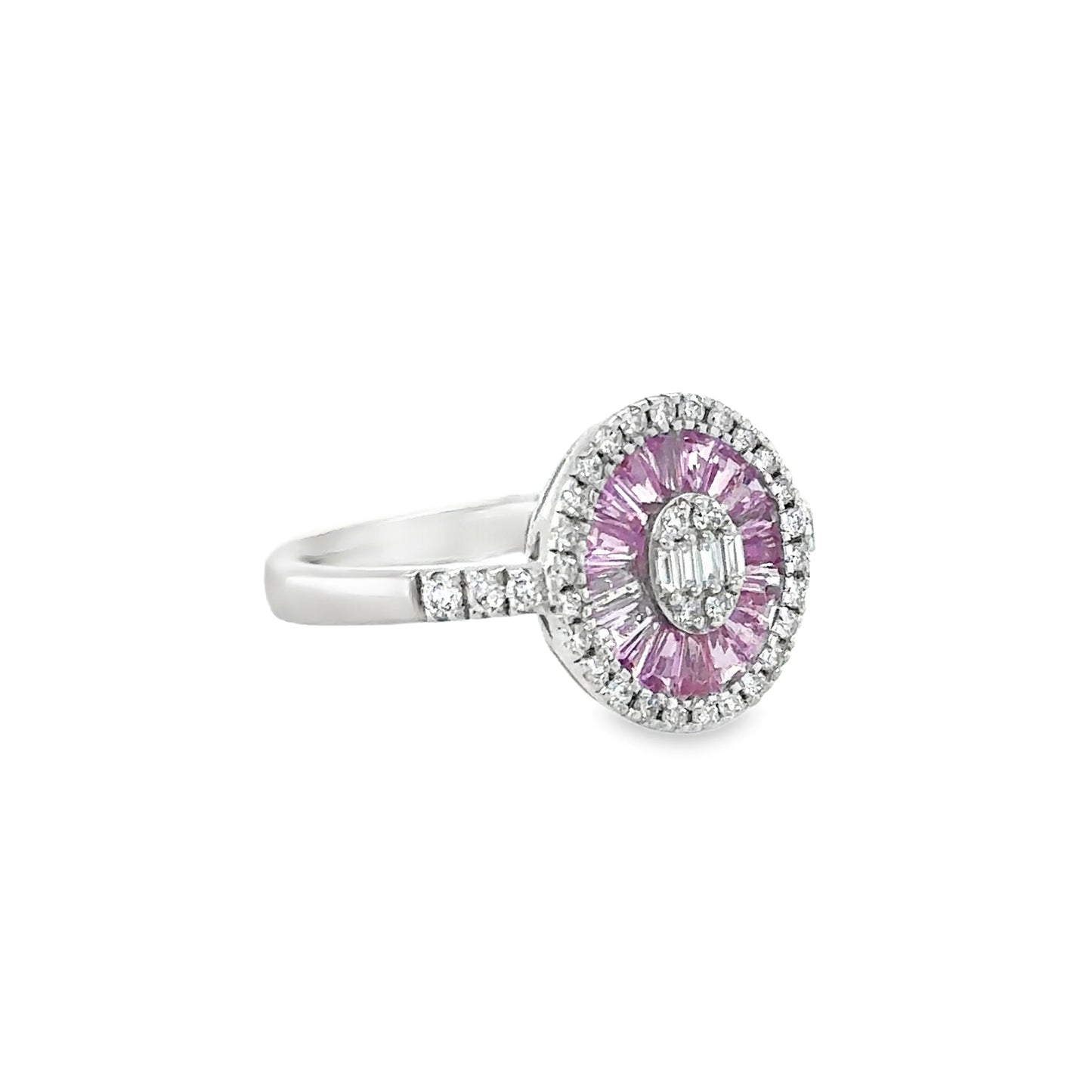 14KT WHITE GOLD PINK SAPPHIRE AND DIAMONDS RING