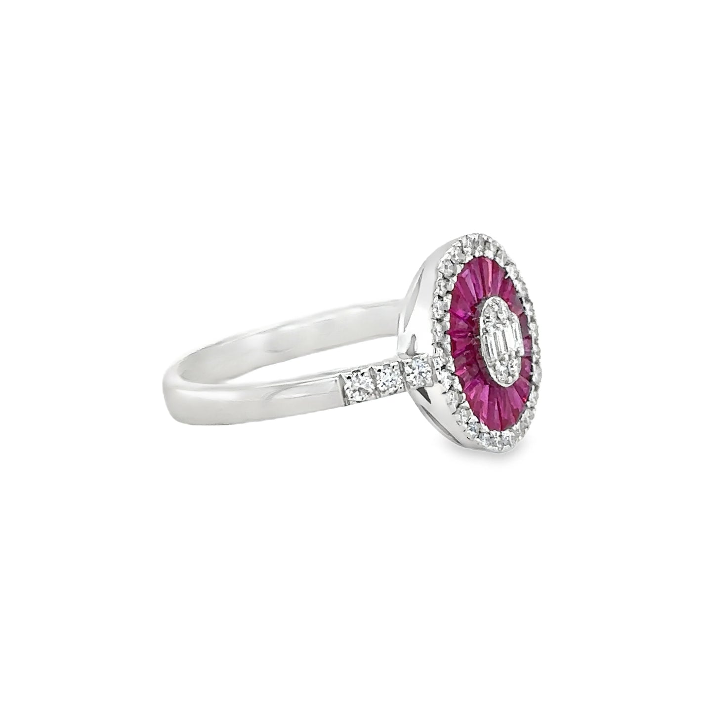 14KT WHITE GOLD RUBY AND DIAMONDS RING