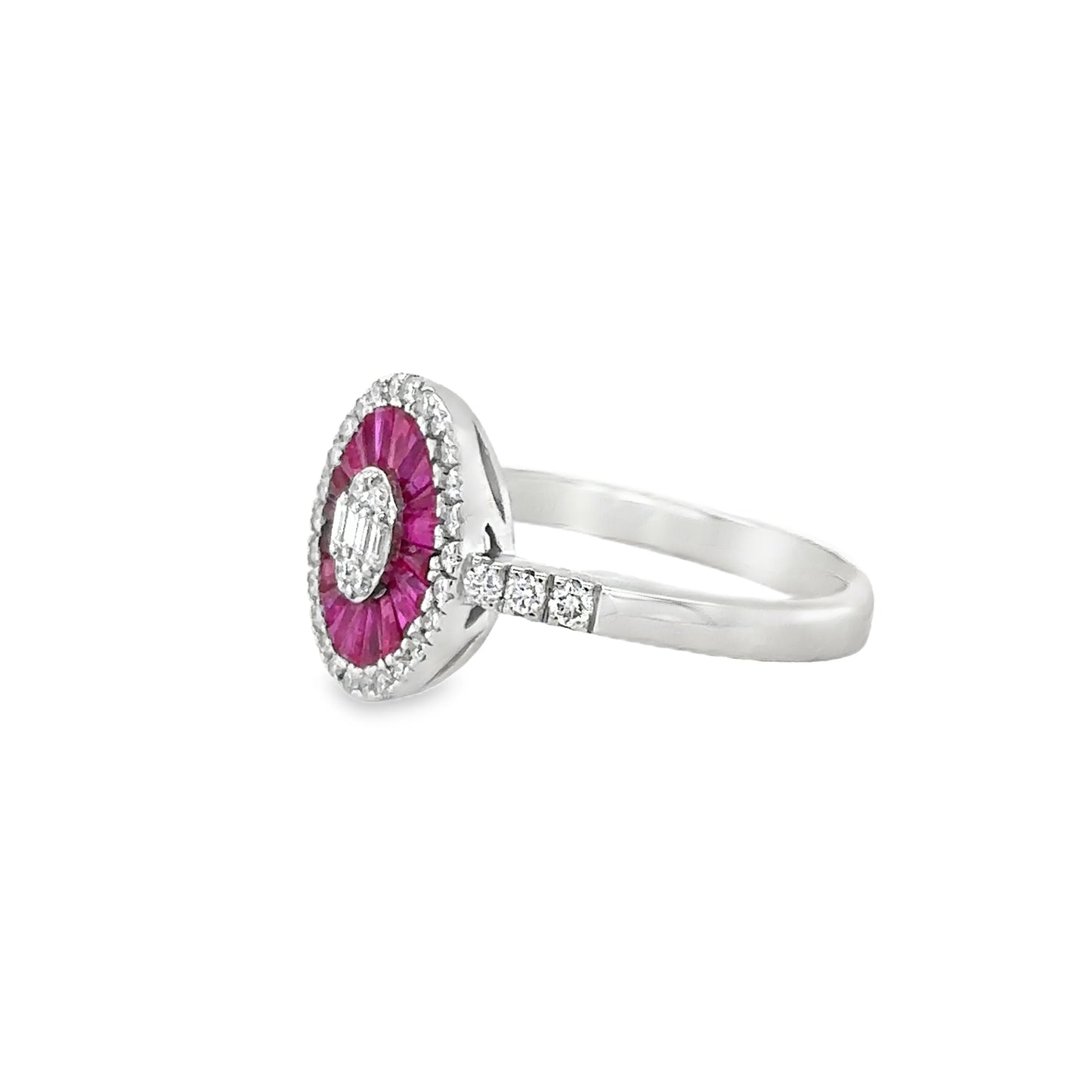 14KT WHITE GOLD RUBY AND DIAMONDS RING