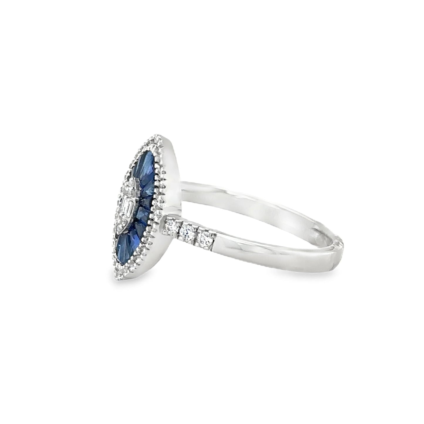14KT WHITE GOLD BLUE SAPPHIRE AND DIAMONDS RING