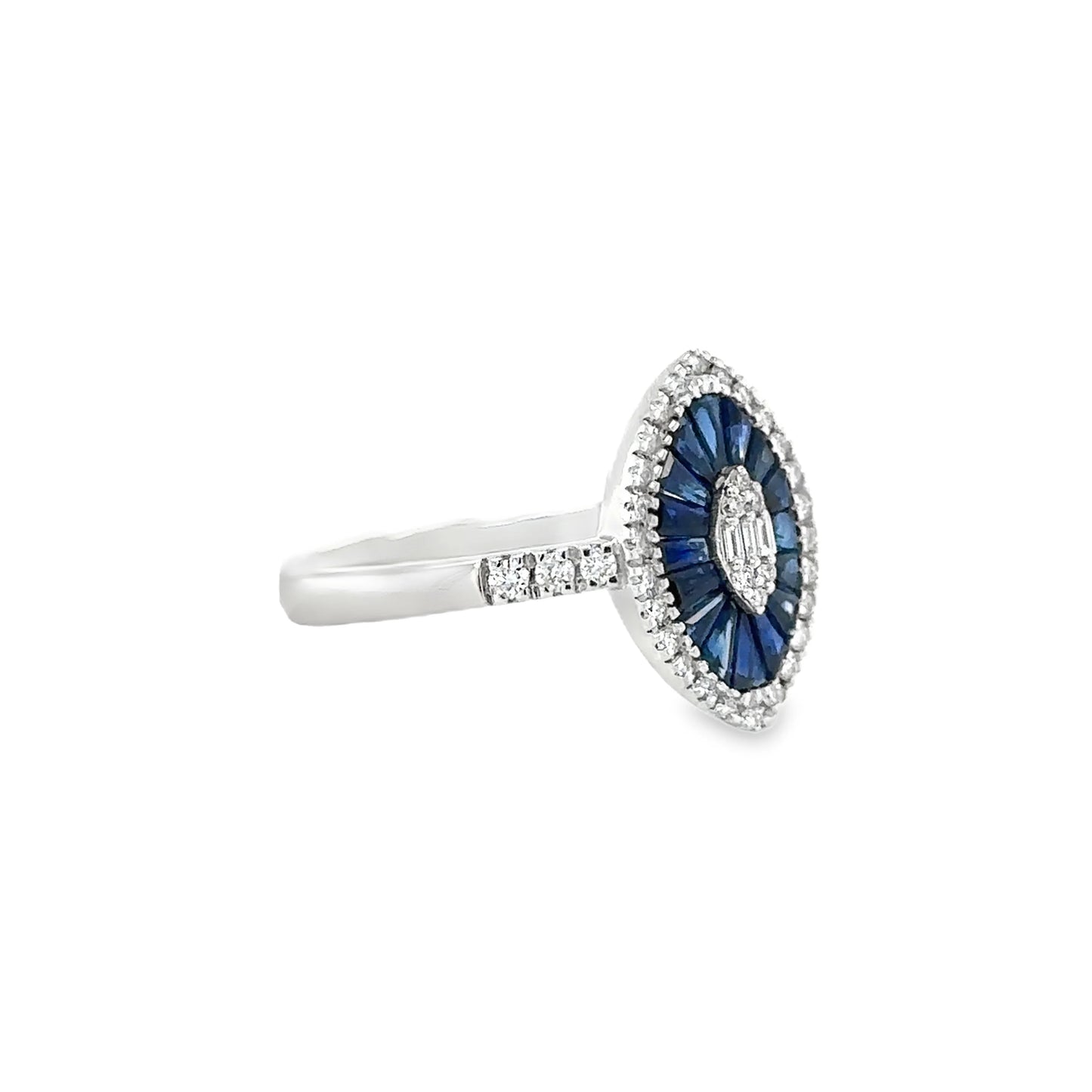 14KT WHITE GOLD BLUE SAPPHIRE AND DIAMONDS RING