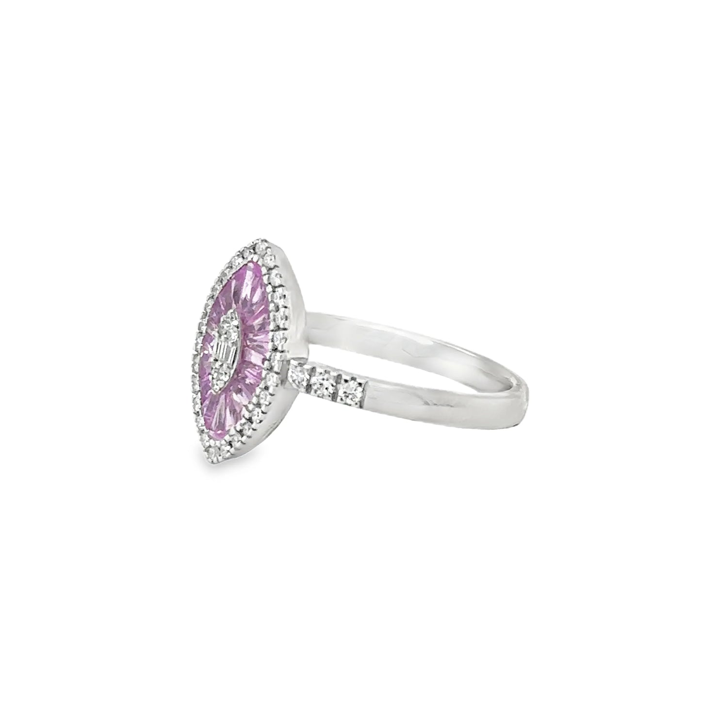 14KT WHITE GOLD PINK SAPPHIRE AND DIAMONDS MARQUISE RING