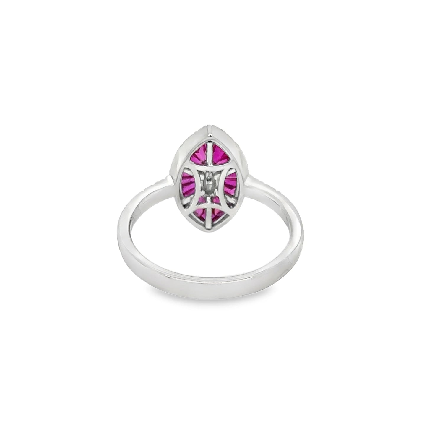 14KT WHITE GOLD RUBY AND DIAMONDS MARQUISE RING