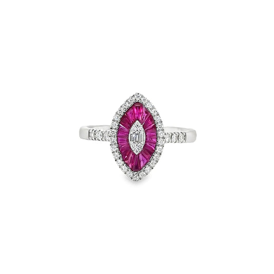 14KT WHITE GOLD RUBY AND DIAMONDS MARQUISE RING