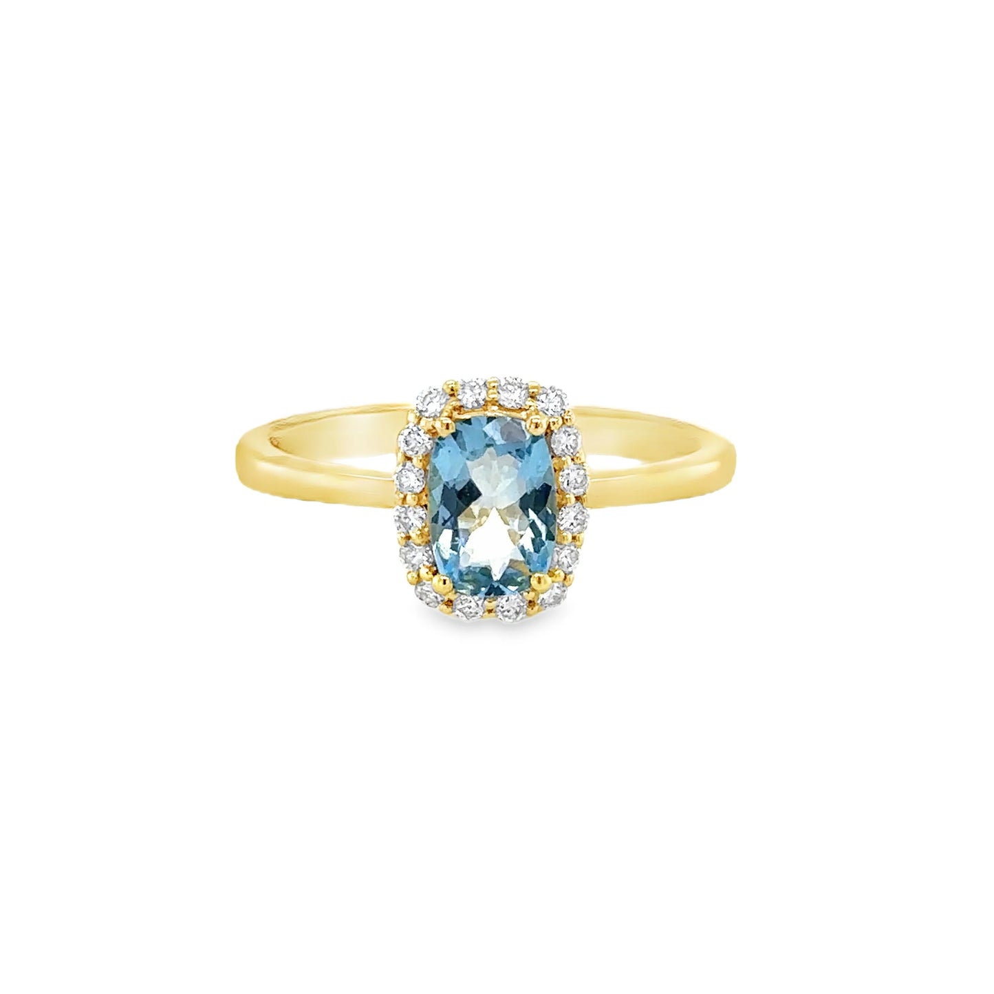 14KT GOLD AQUAMARINE AND DIAMONDS RING