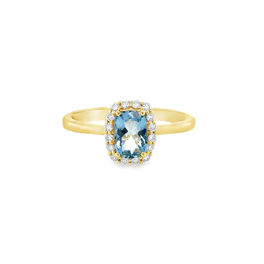 14KT GOLD AQUAMARINE AND DIAMONDS RING