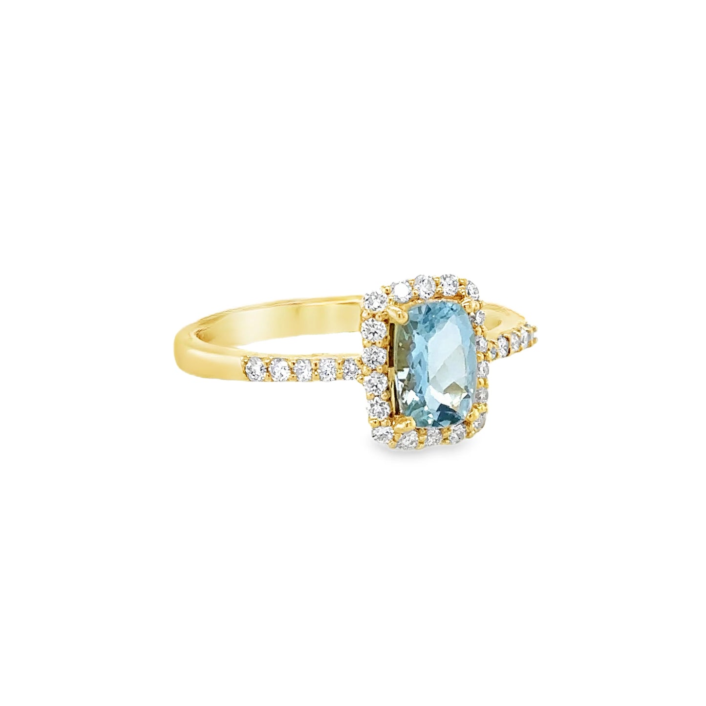 14KT GOLD AQUAMARINE AND DIAMONDS RING