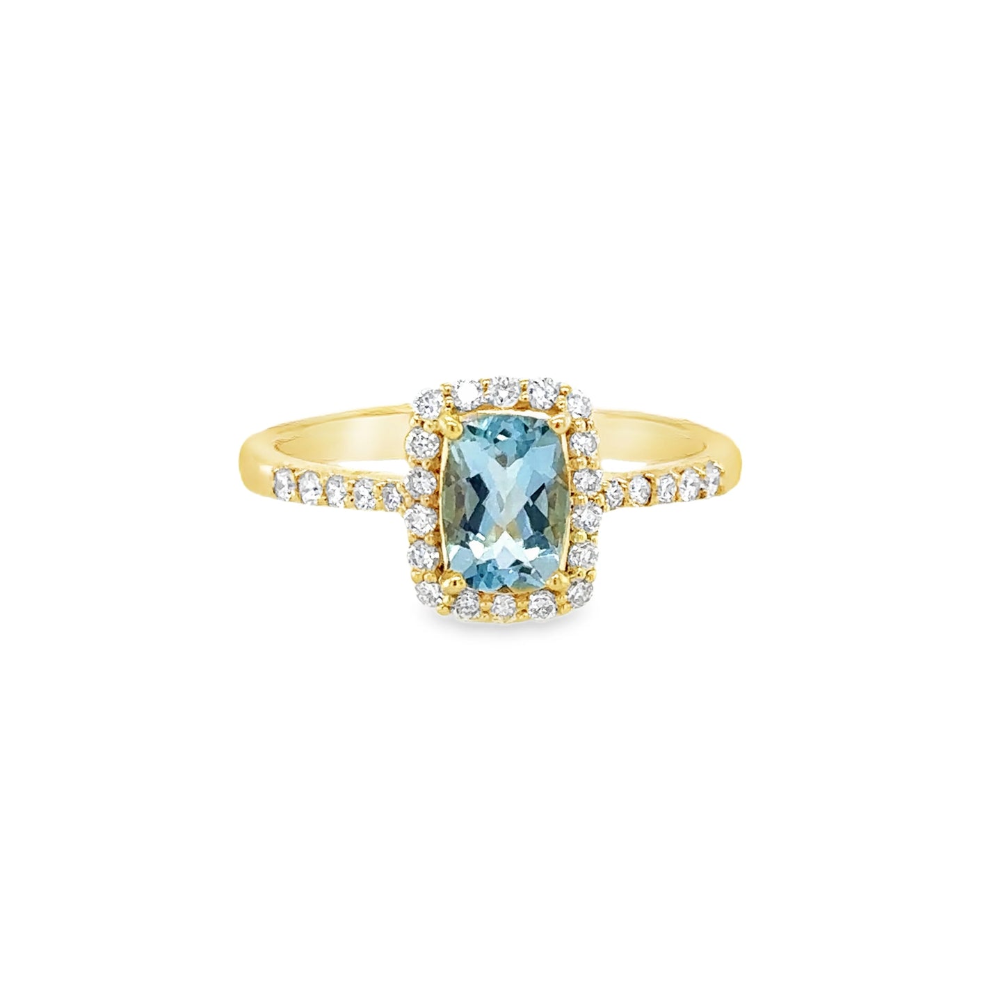 14KT GOLD AQUAMARINE AND DIAMONDS RING