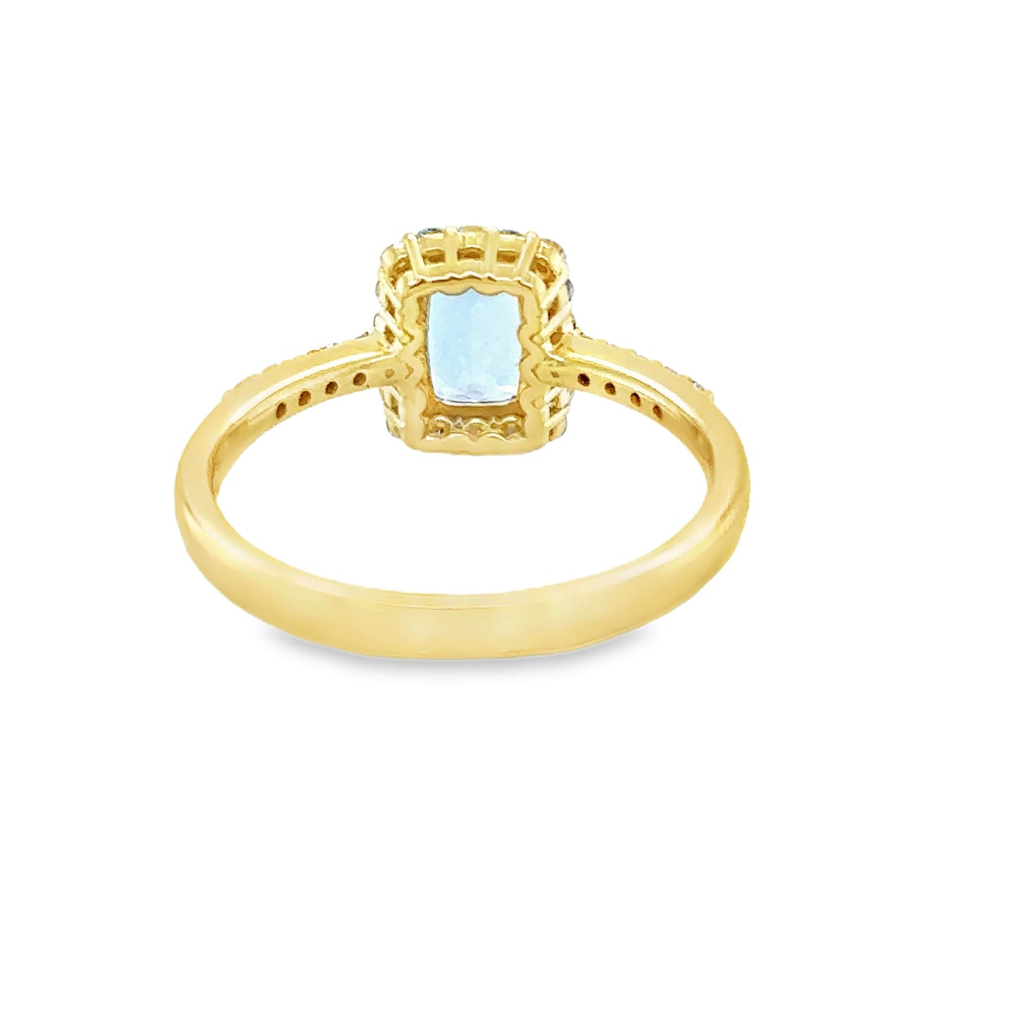 14KT GOLD AQUAMARINE AND DIAMONDS RING