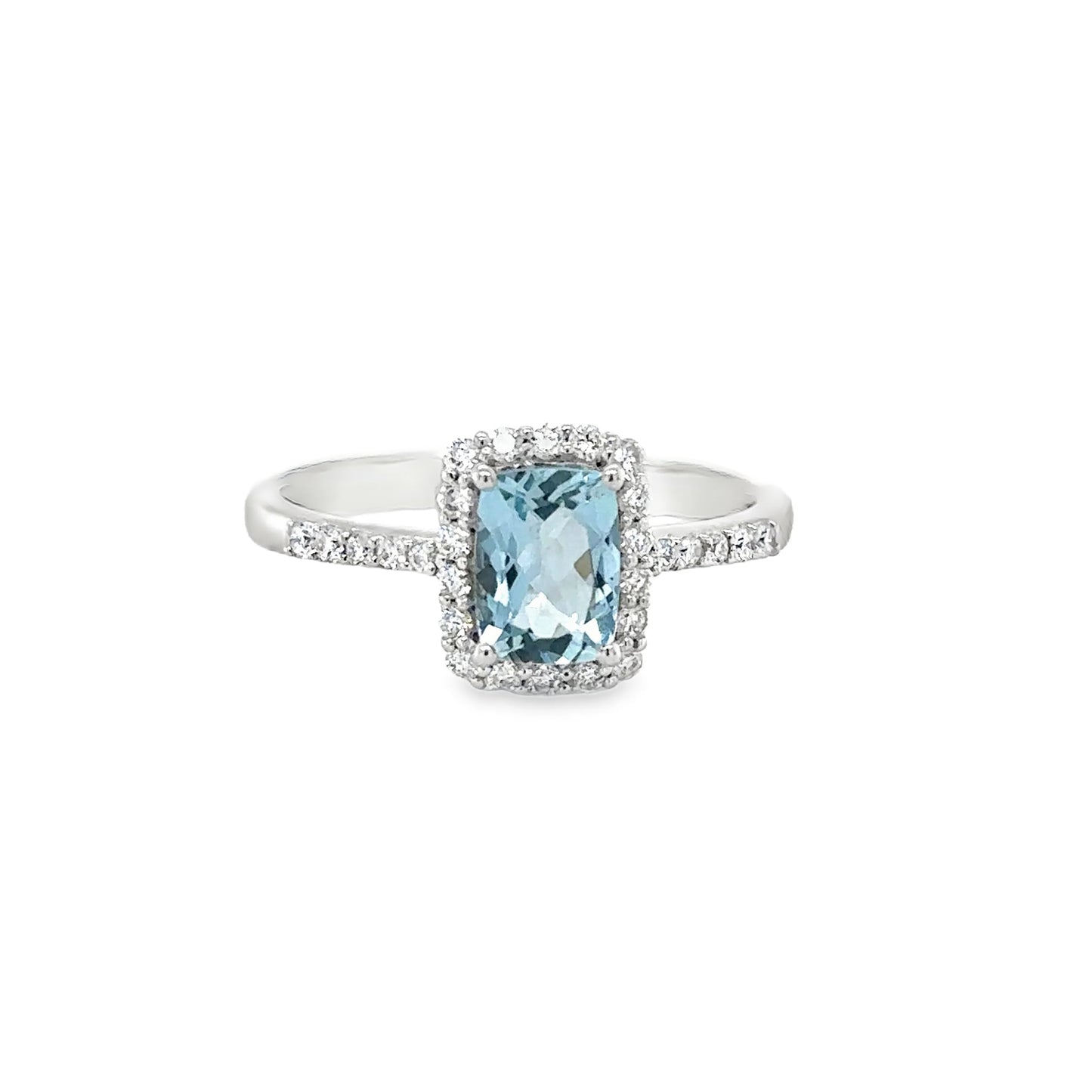 14KT GOLD AQUAMARINE AND DIAMONDS RING
