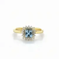 14KT GOLD AQUAMARINE AND DIAMONDS RING