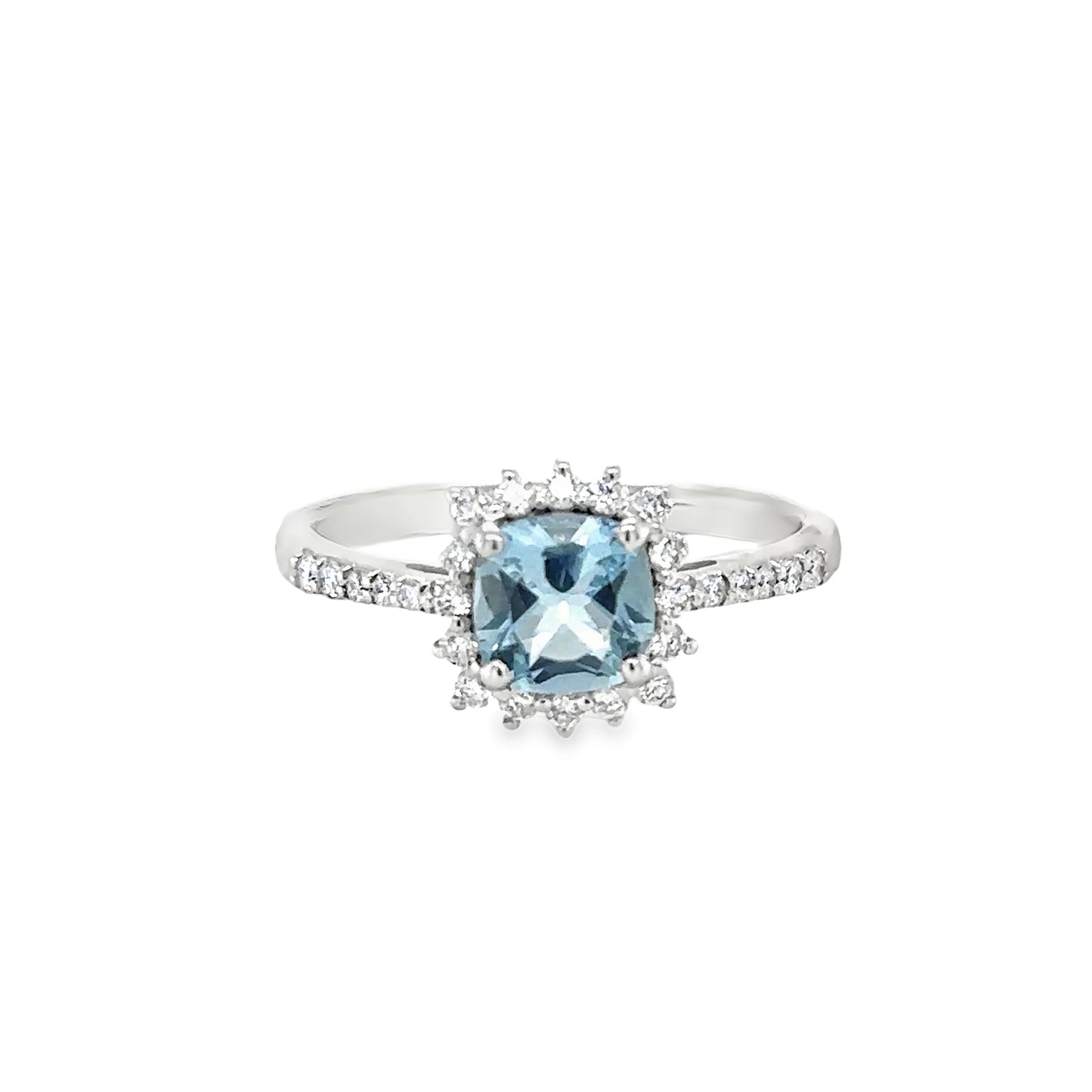 14KT GOLD AQUAMARINE AND DIAMONDS RING