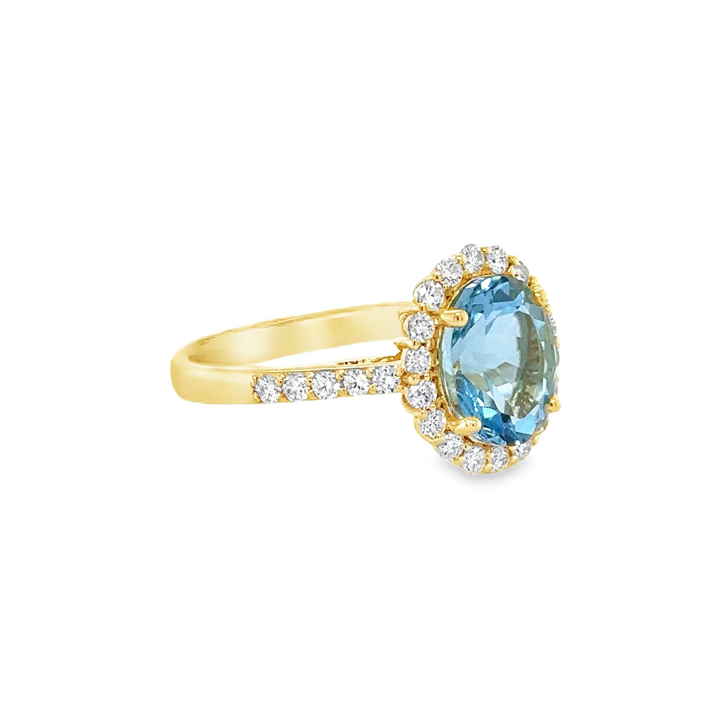 14KT GOLD AQUAMARINE AND DIAMONDS RING