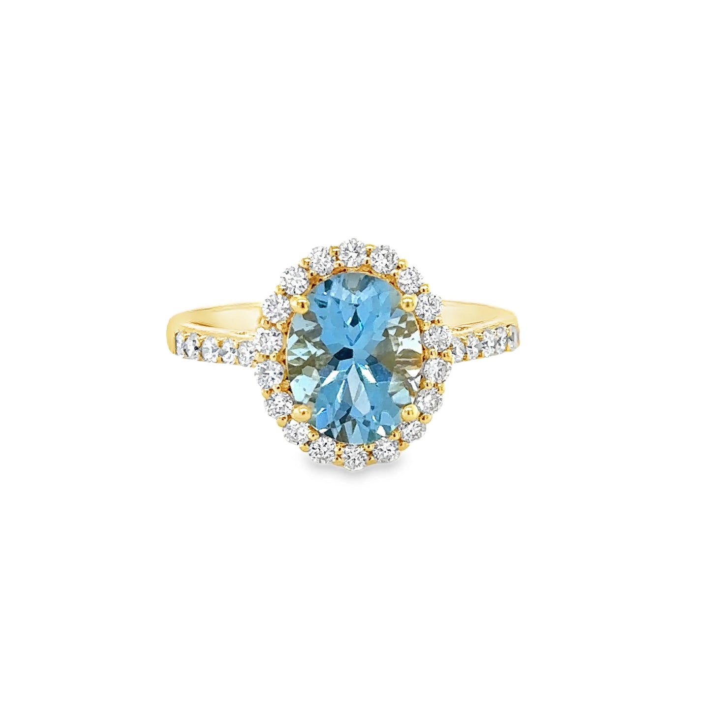 14KT GOLD AQUAMARINE AND DIAMONDS RING