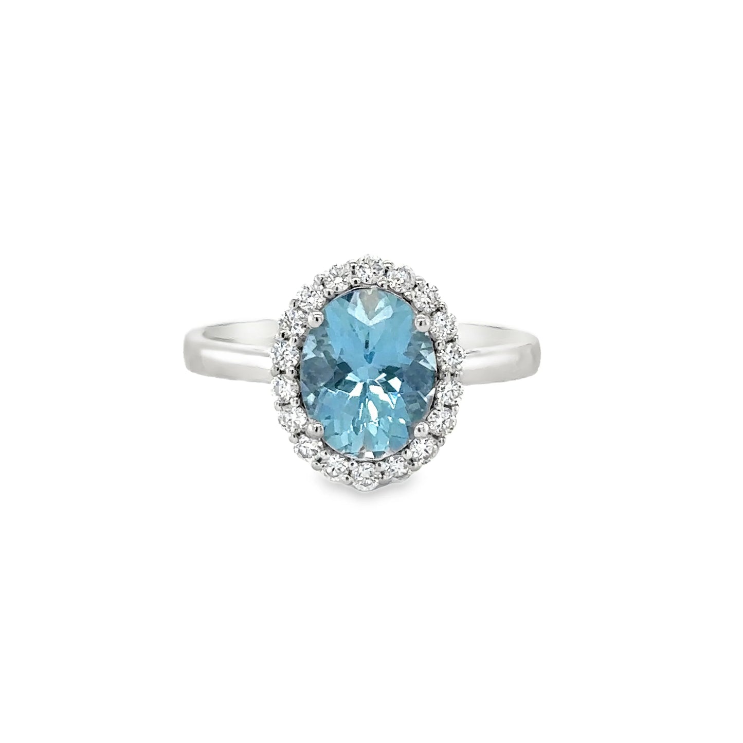 14KT WHITE GOLD AQUAMARINE AND DIAMONDS RING