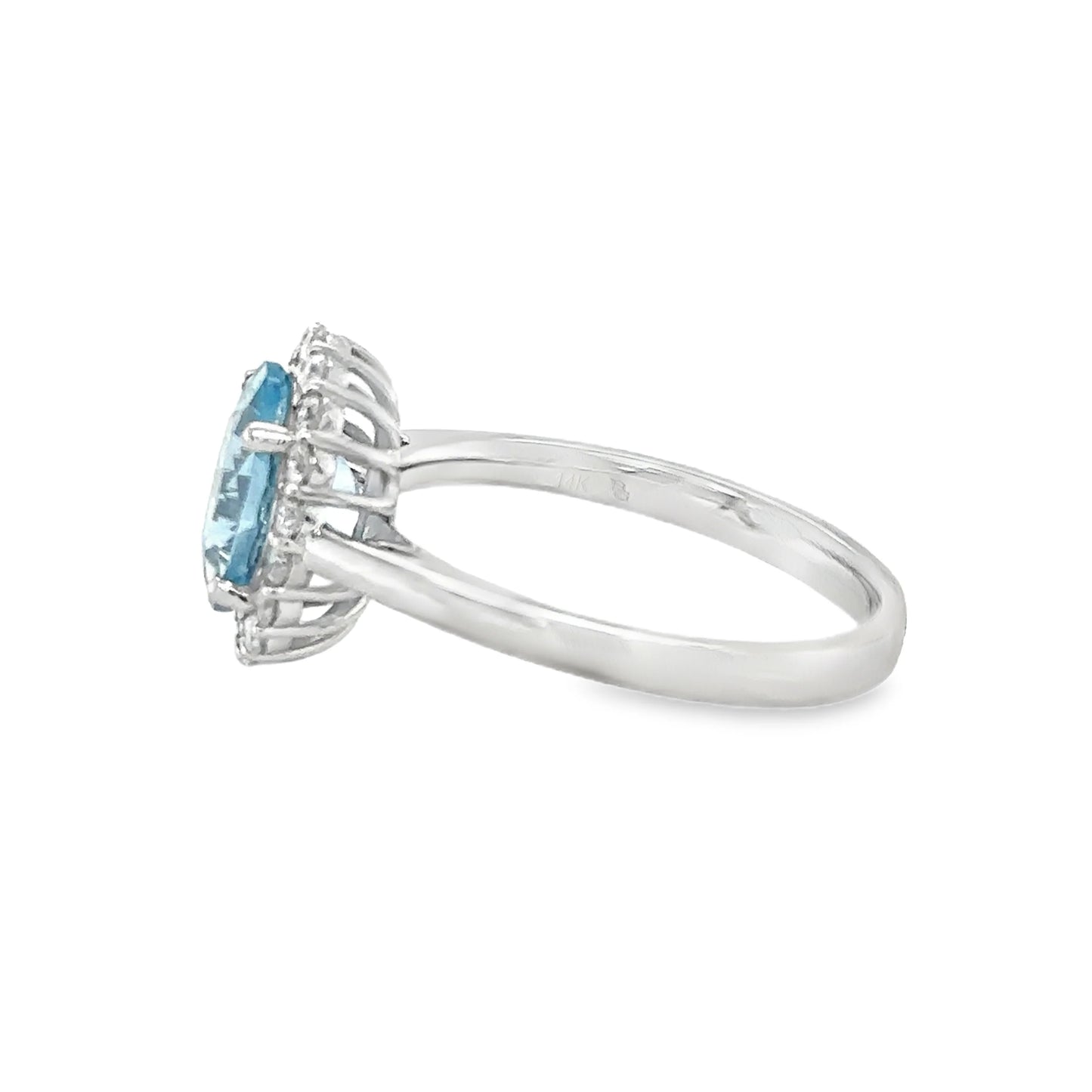 14KT WHITE GOLD AQUAMARINE AND DIAMONDS RING