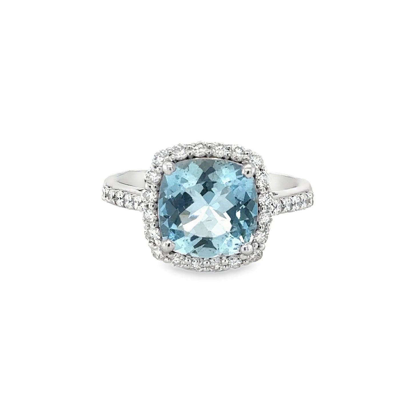 14KT WHITE GOLD AQUAMARINE AND DIAMONDS RING