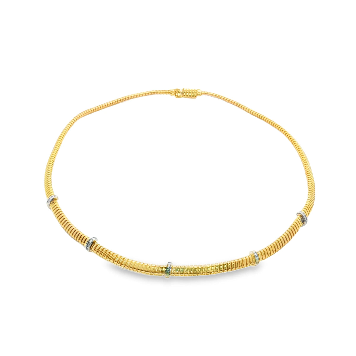 14KT YELLOW GOLD DIAMOND FLAT TUBOGAS NECKLACE