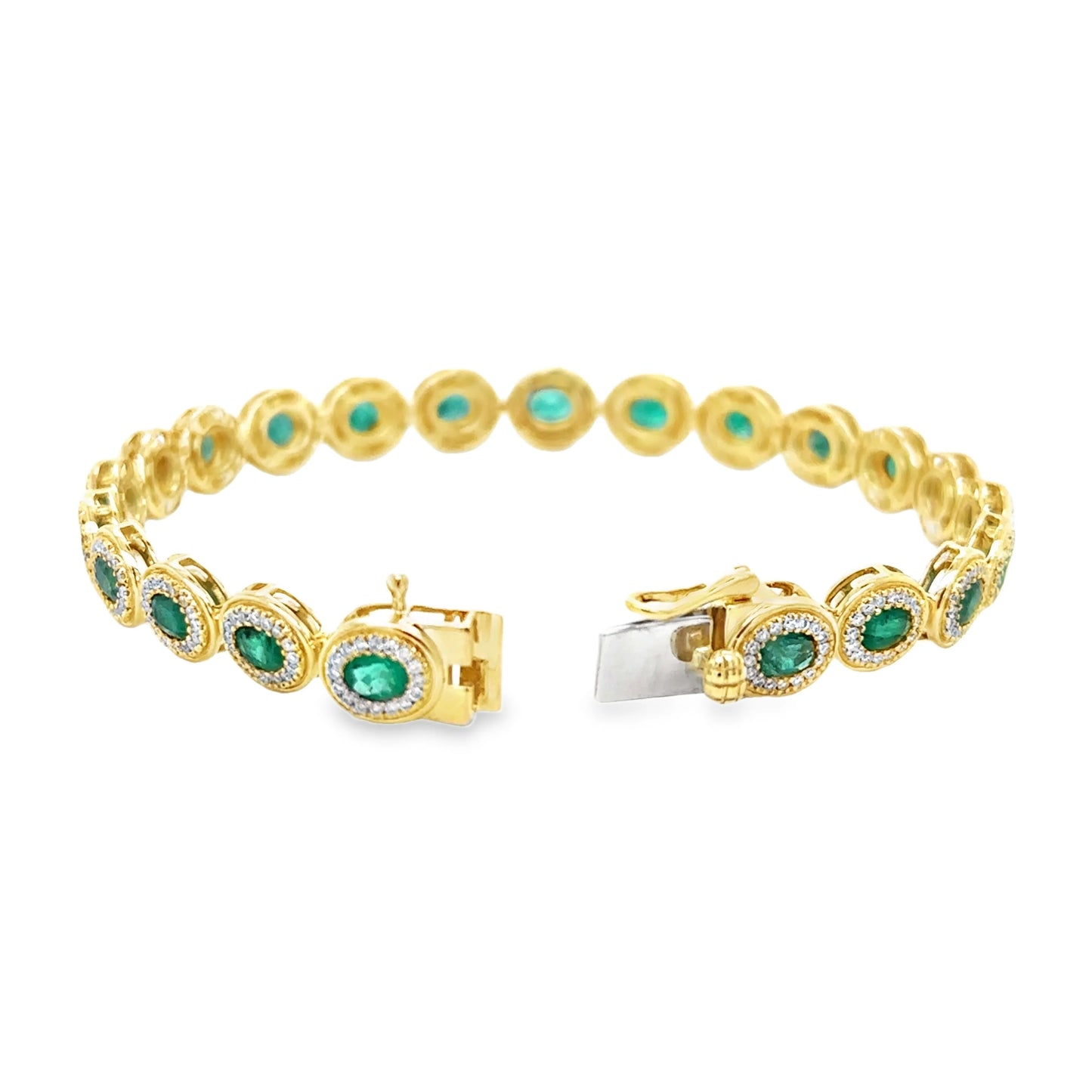 4KT YELLOW GOLD EMERALD AND DIAMOND BRACELET