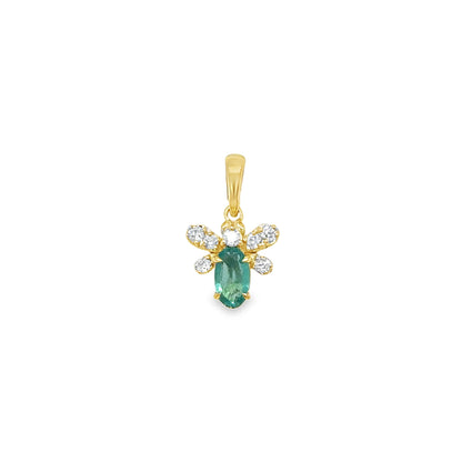 14KT YELLOW GOLD EMERALD AND DIAMONDS BEE PENDANT