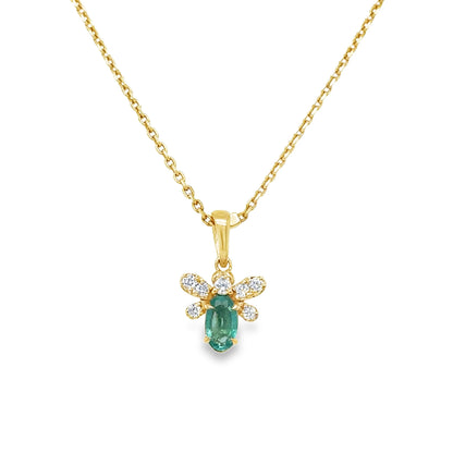 14KT YELLOW GOLD EMERALD AND DIAMONDS BEE PENDANT