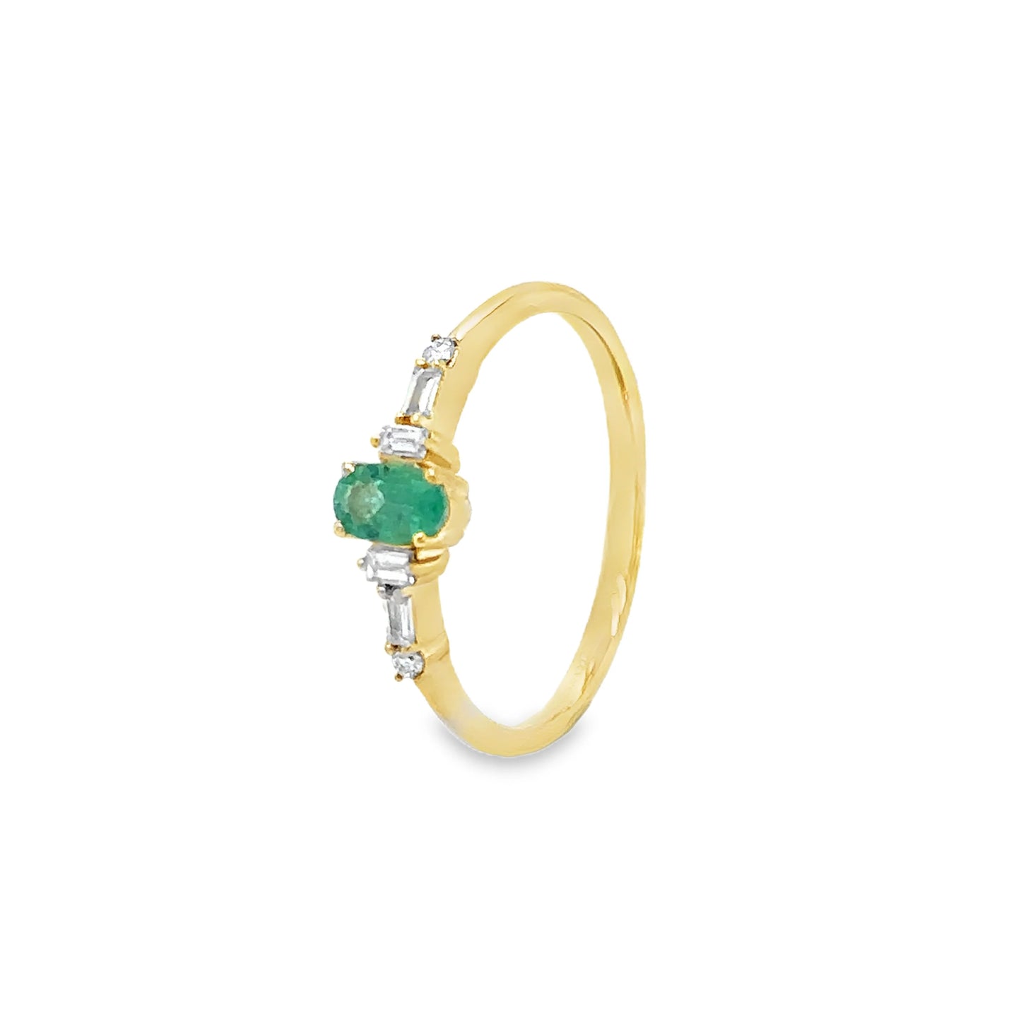 14KT YELLOW GOLD EMERALD AND DIAMOND RING