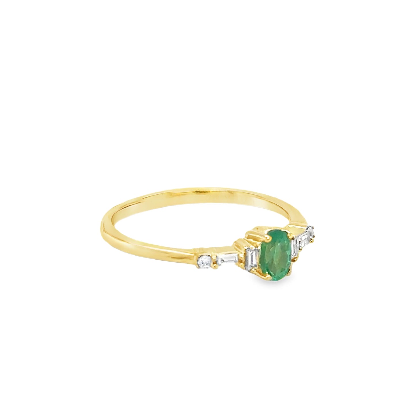 14KT YELLOW GOLD EMERALD AND DIAMOND RING