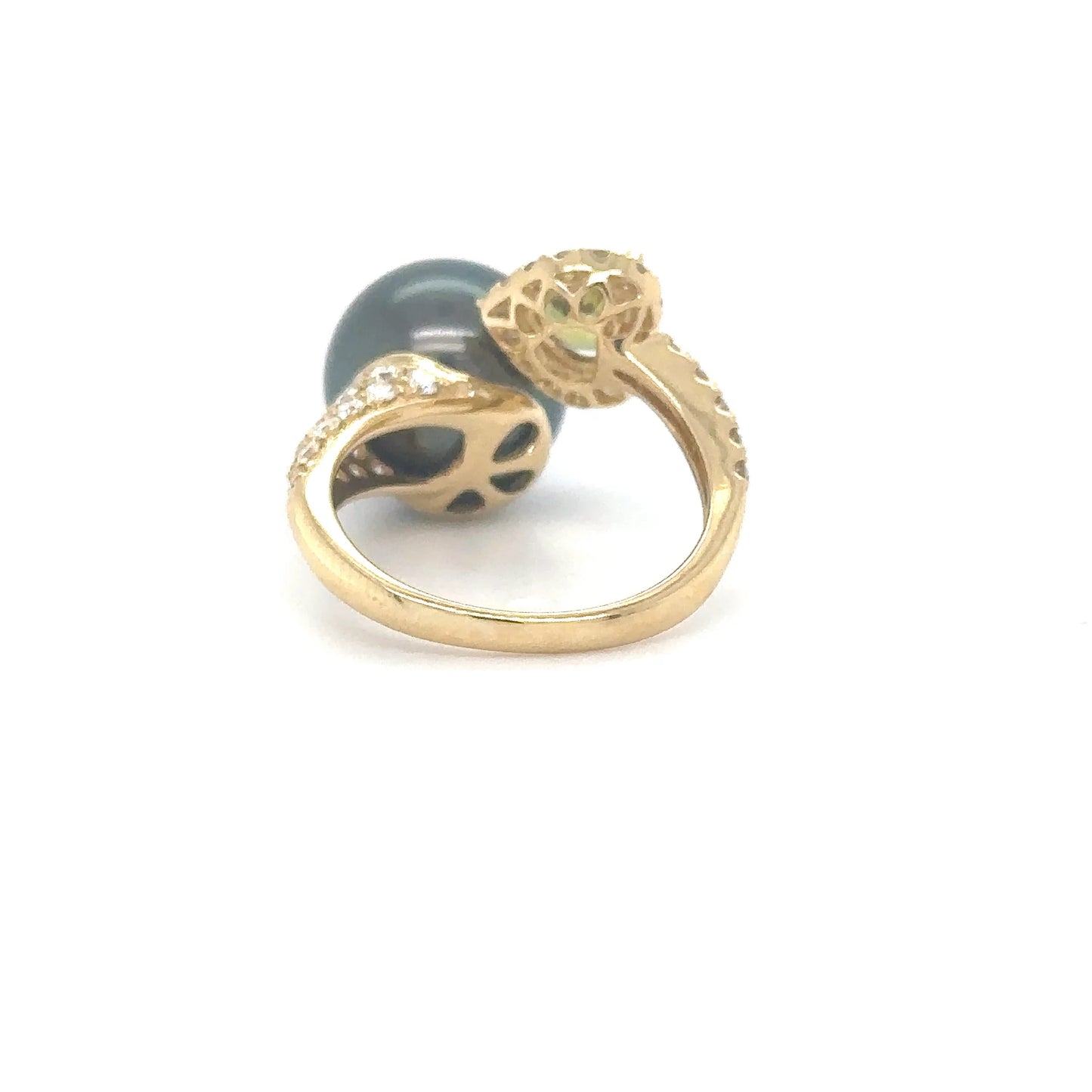 18KT YELLOW GOLD PEARL, TOURMALINE AND DIAMOND RING