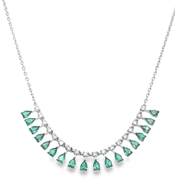 18KT WHITE GOLD EMERALD AND DIAMOND NECKLACE