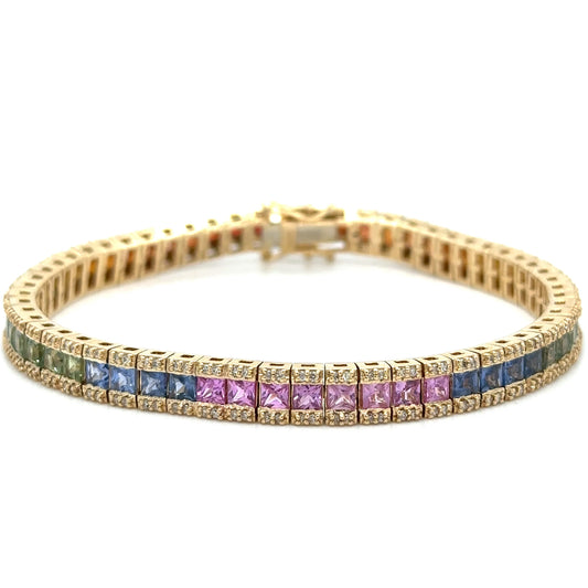 14K YELLOW GOLD MULTI SAPPHIRE AND DIAMONDS BRACELET