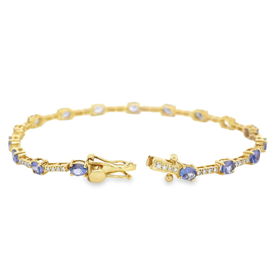 14KT GOLD TANZANITE AND DIAMONDS BRACELET