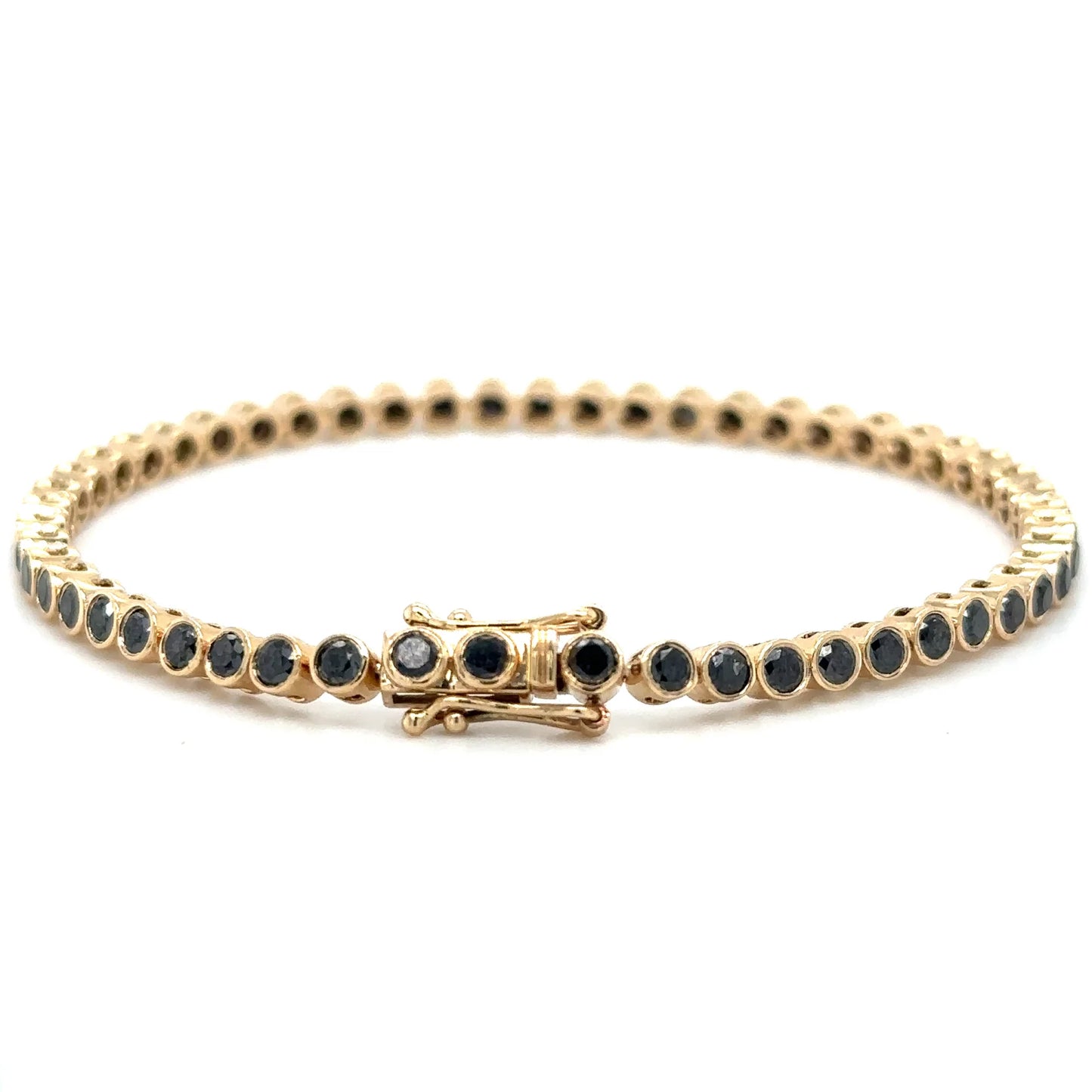 14KT YELLOW GOLD BLACK DIAMOND BEZEL TENNIS BRACELET