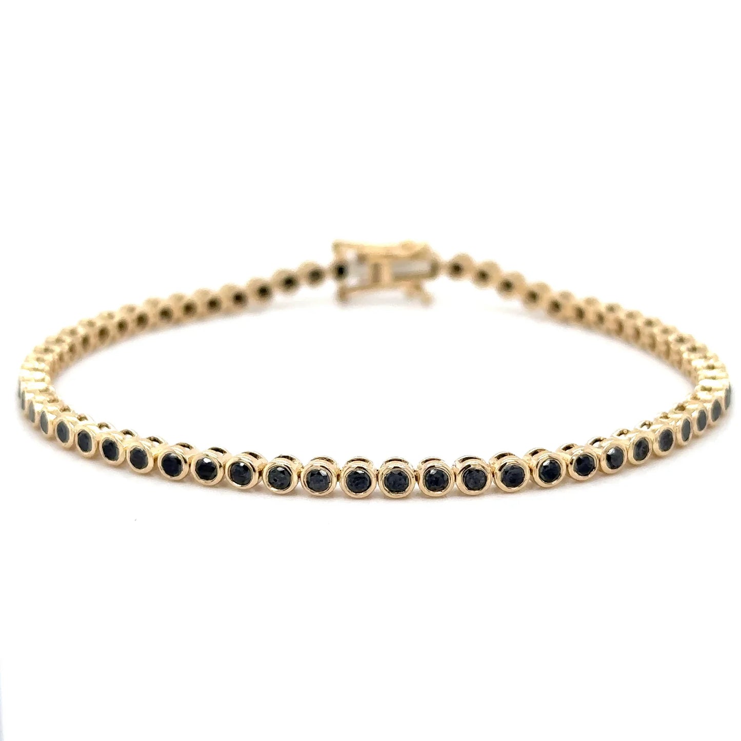 14KT YELLOW GOLD BLACK DIAMOND BEZEL TENNIS BRACELET