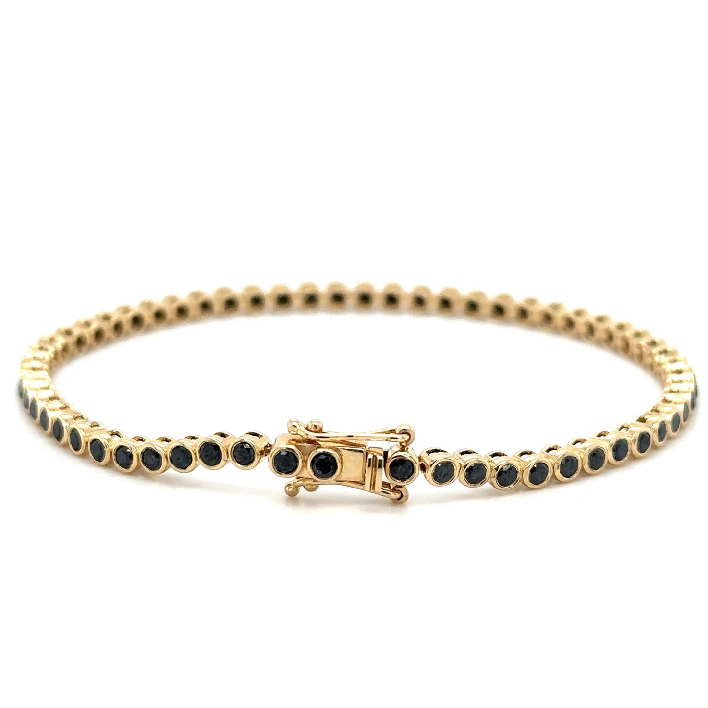 14KT YELLOW GOLD BLACK DIAMOND BEZEL TENNIS BRACELET