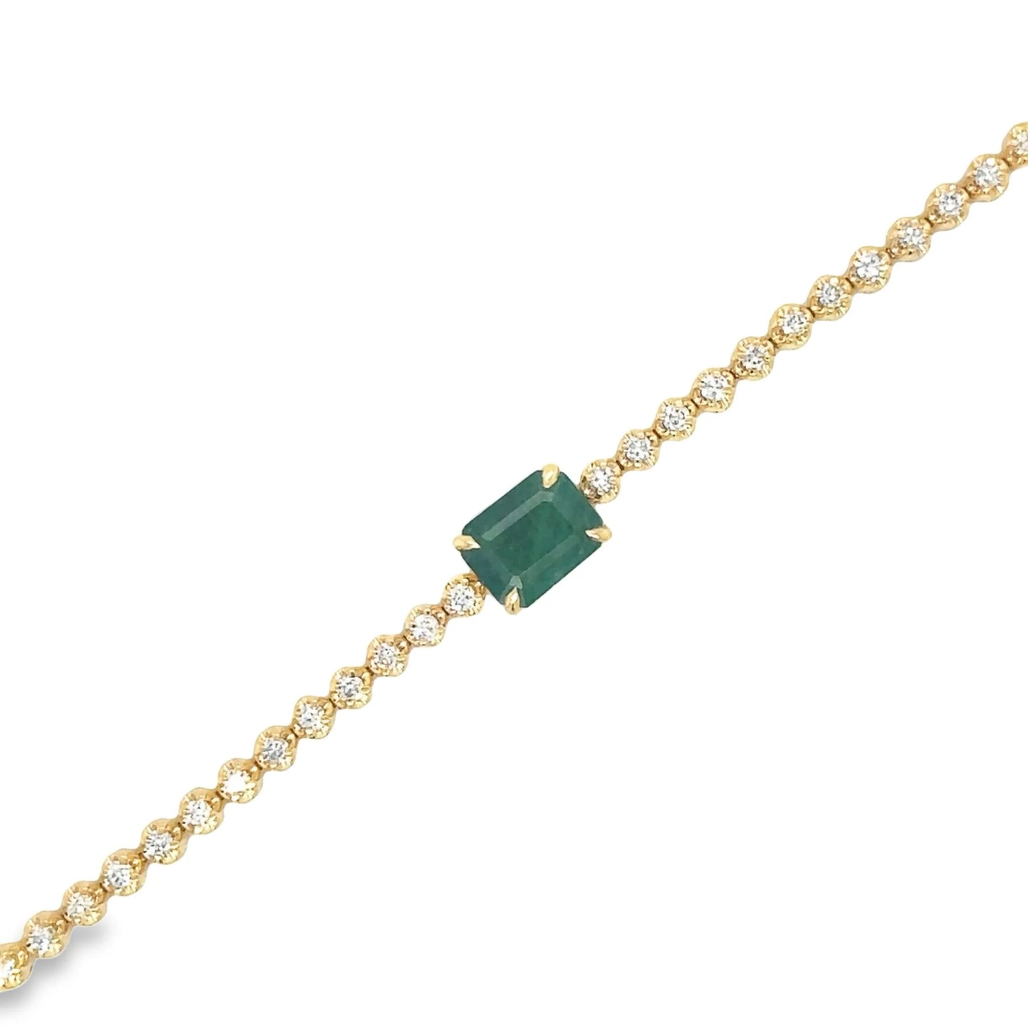 14KT YELLOW GOLD EMERALD OCT AND DIAMOND TENNIS BRACELET