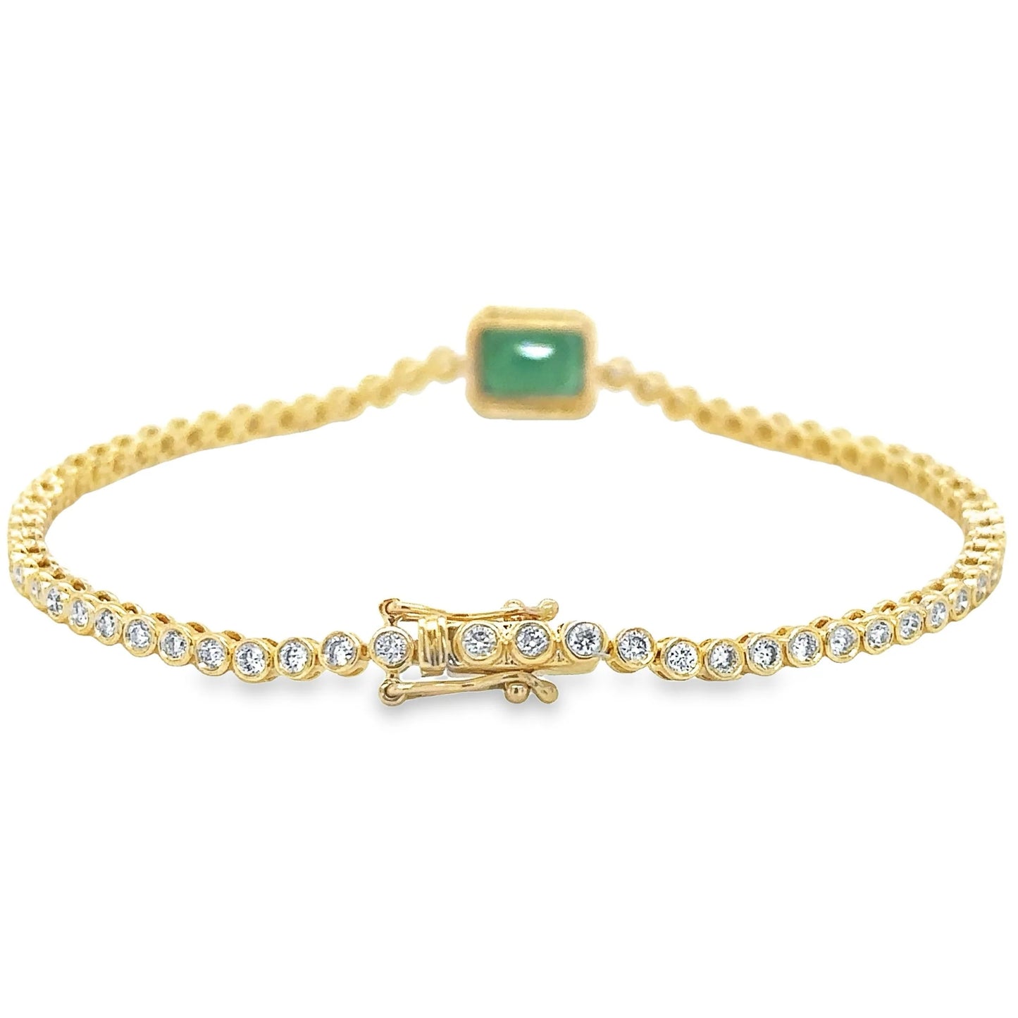 14KT EMERALD OCT AND DIAMOND TENNIS BRACELET
