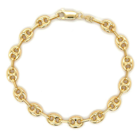 14KT YELLOW GOLD HOLLOW PUFF MARINER BRACELET 7"