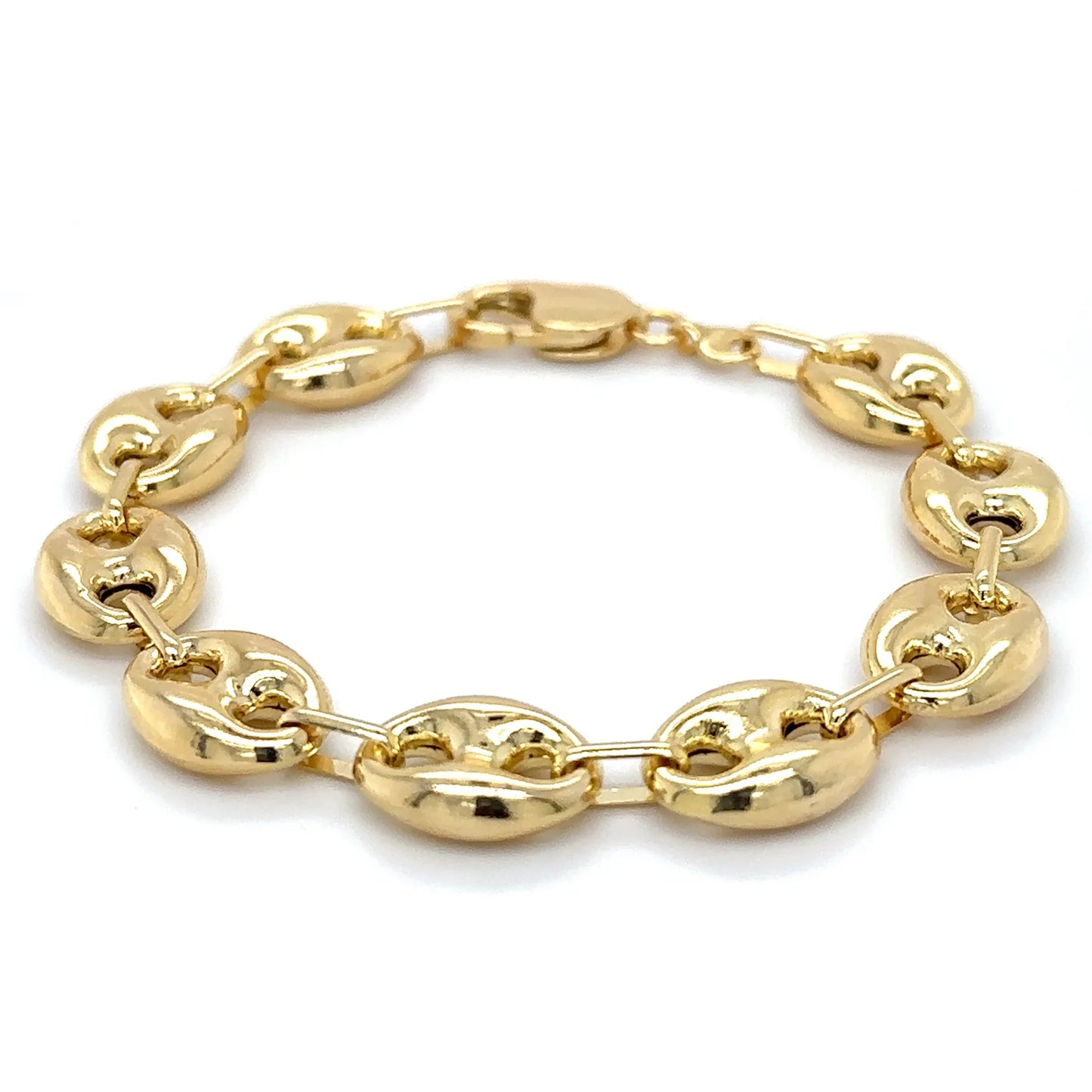 14KT YELLOW GOLD HOLLOW PUFF MARINER BRACELET 8"