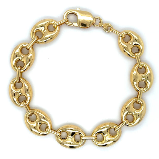 14KT YELLOW GOLD HOLLOW PUFF MARINER BRACELET 8"