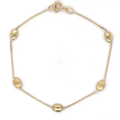 14KT GOLD BRACELET WITH OVAL STATION BEADS