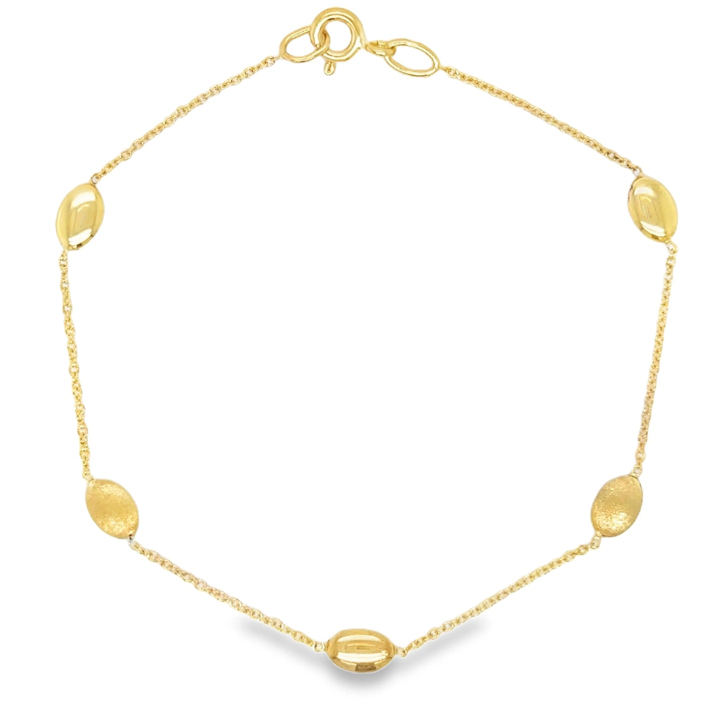 14KT GOLD BRACELET WITH OVAL STATION BEADS